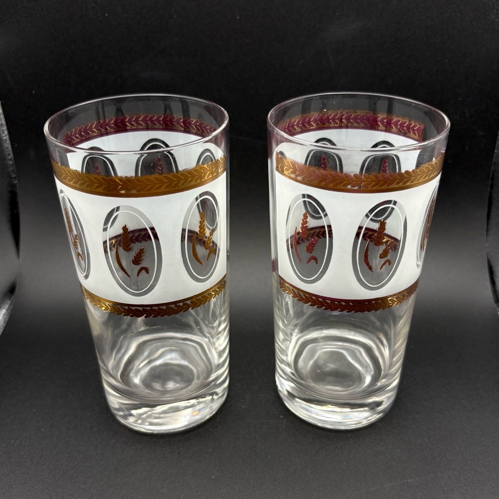 Brockway Glass Co Golden Wheat Frosted Tumbler Cocktail Glasses 1950s Set Of 2